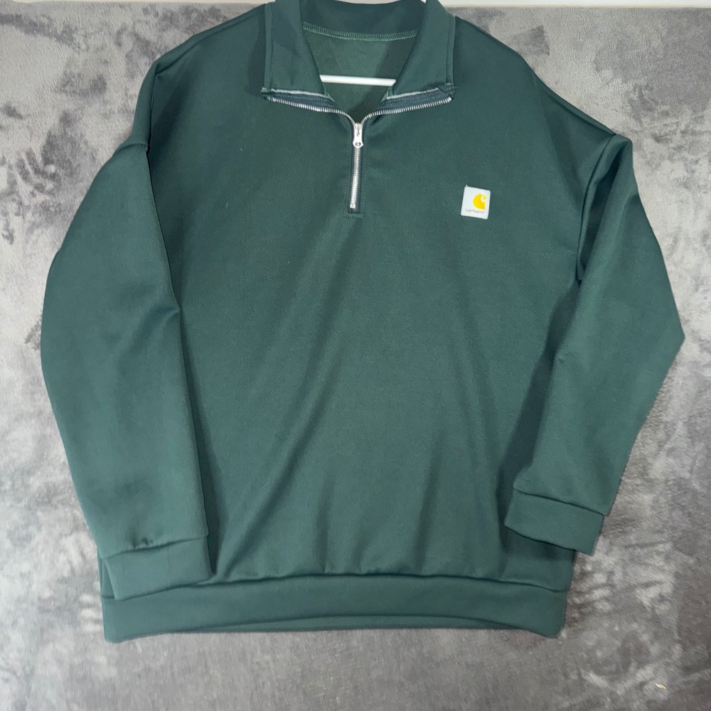 Mens XL Carhartt Quarter Zip Pullover Green Excellent Workwear Sweatshirt